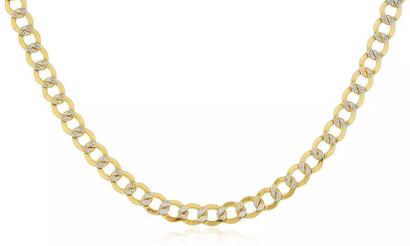 14K Gold 6.8MM Men's Diamond-Cut Pave Cuban Curb Link - Second Medium