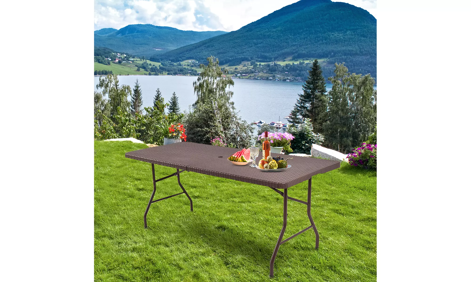 6' Folding Table Rattan Portable Indoor Outdoor Picnic Party Dining Camping