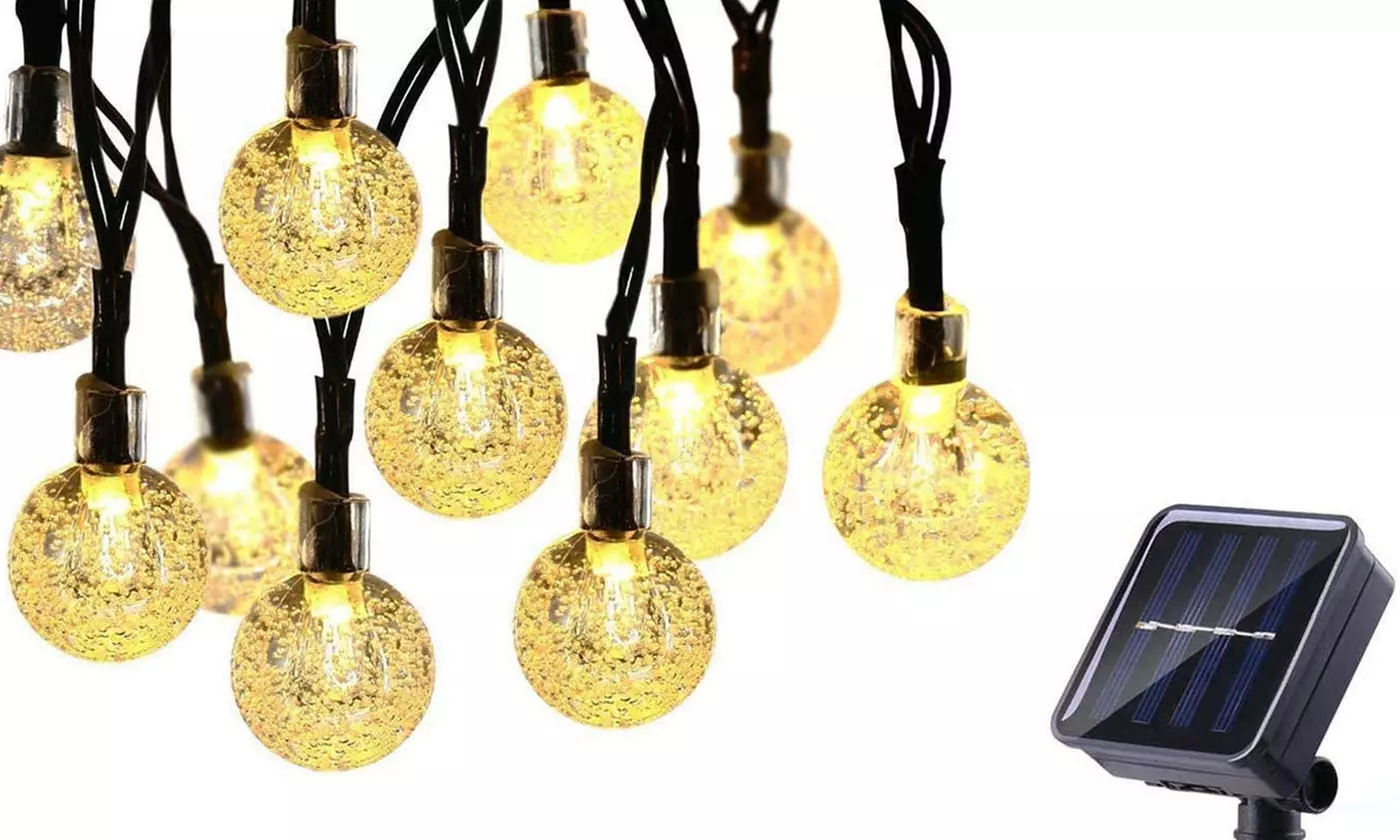 20ft 30 LED Solar String Ball Lights Outdoor Waterproof Warm White Garden Decor