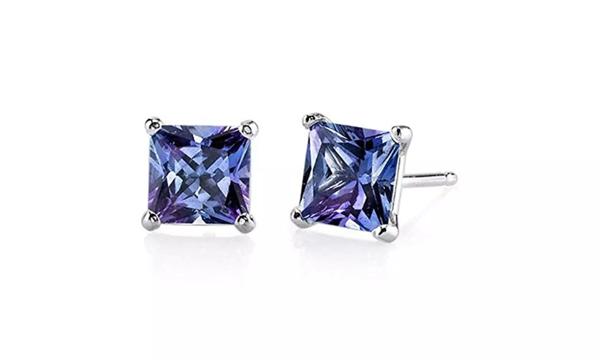 Paris Jewelry 14K White Gold Plated 1.20Ct Princess Cut Tanzanite Stud Earrings - Primary Image