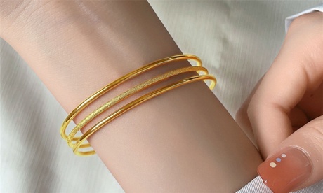 14K Gold-Plated 3 Pack Bracelet Stainless Steel Stackable Round Bangle Bracelet Gold None Stainless Steel