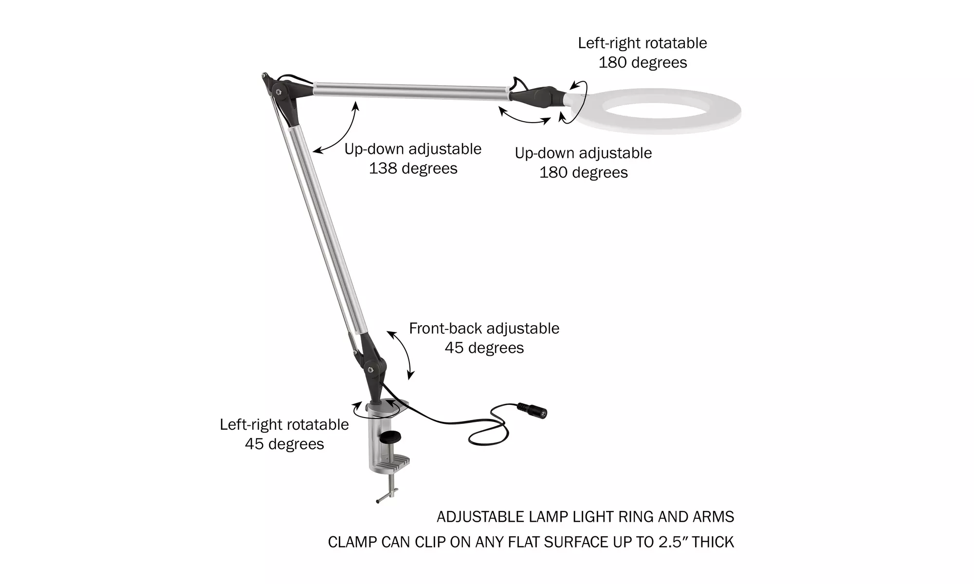 Architect Desk Lamp Adjustable LED Ring White Light Reading Crafts Drawing