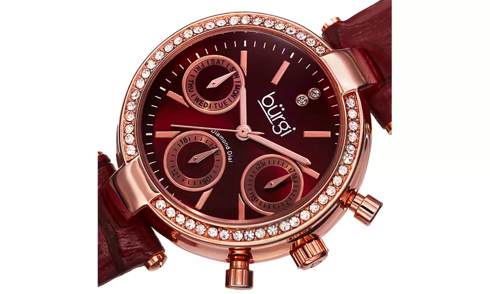 Burgi Ladies Multifunction Crystal Strap Watch  BURGP129RD - Second Medium