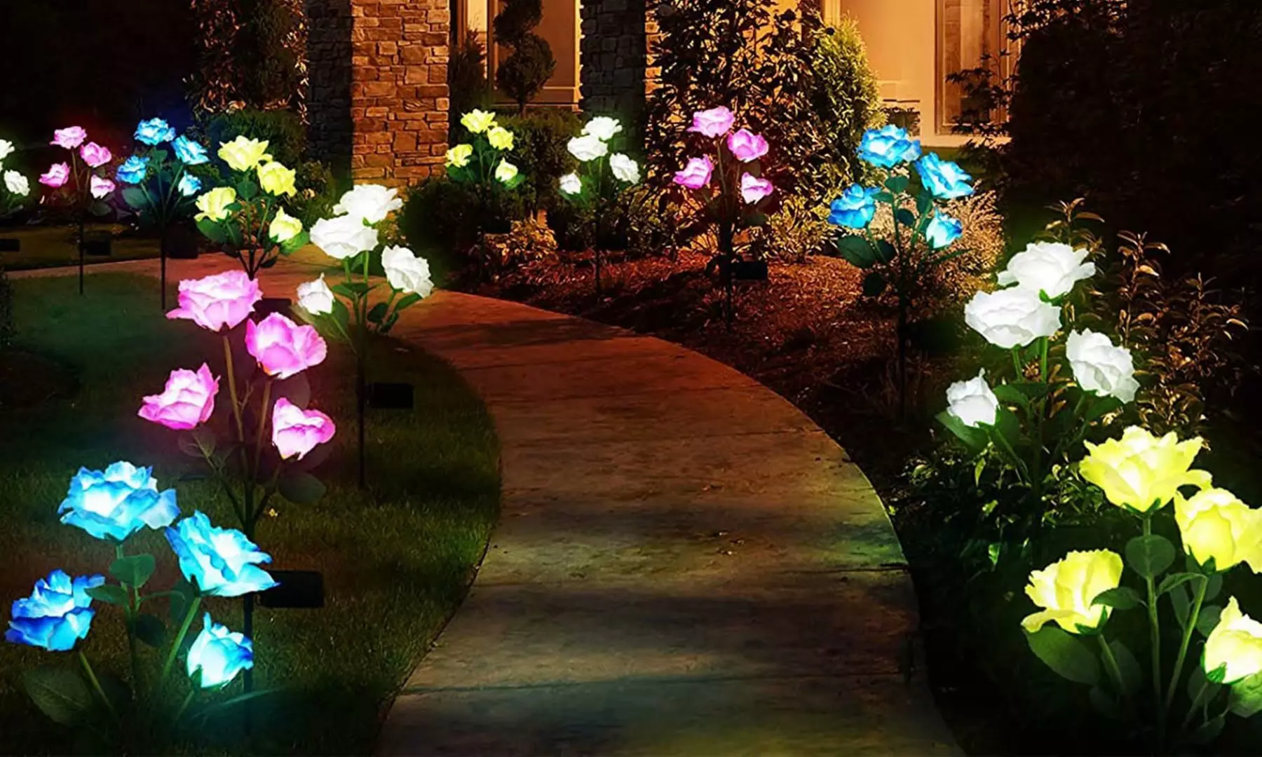 Solar Lights Outdoor Decorative Light Garden Solar Rose Flowers Stake Lights - Primary Image