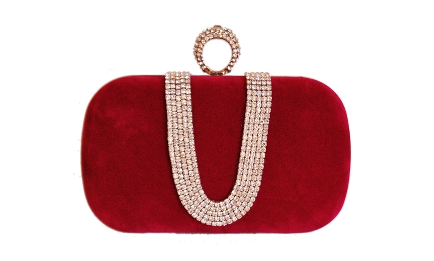 Image 1: Rhinestone Stud One Ring Knuckle Duster Clutch
