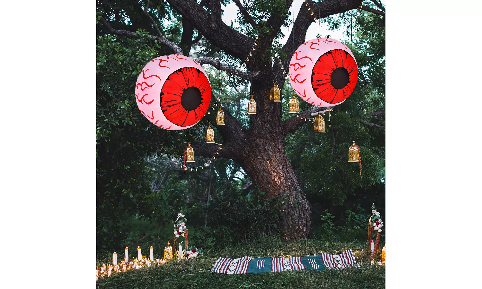 Costway 2 Pack 3 FT Halloween Inflatable Eyeballs w/ Air Blower & Red LED Lights