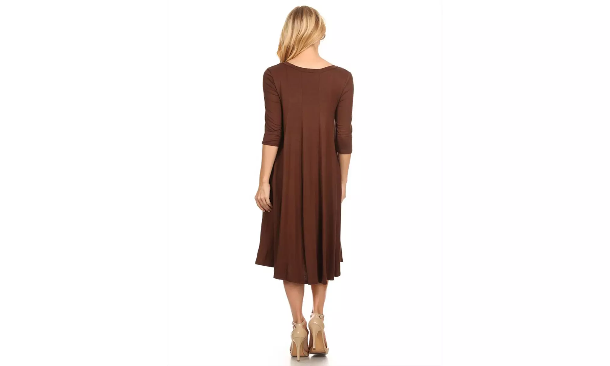 Women's Solid Casual Comfy 3/4 Sleeve Loose Fit A-line Midi Dress
