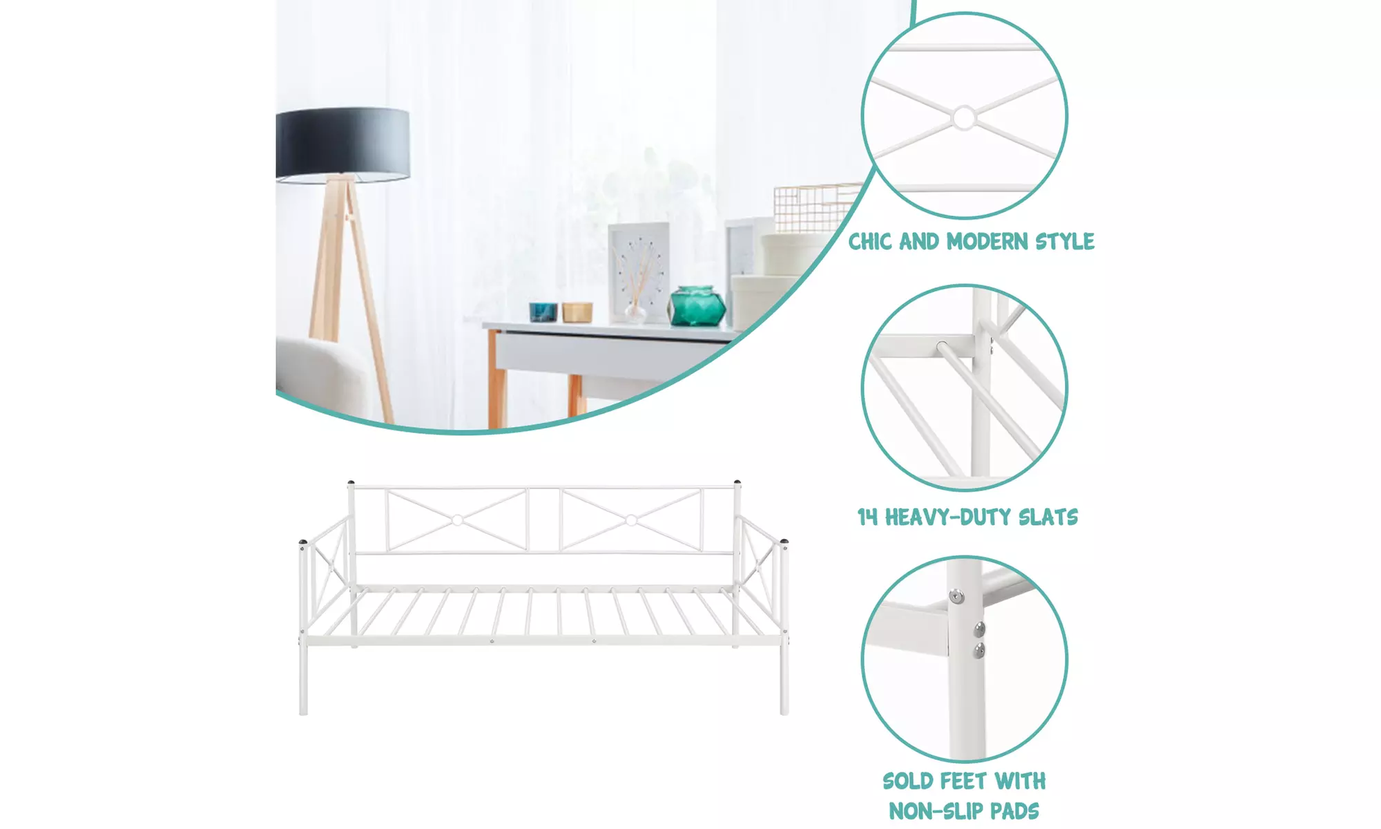 Costway Twin Size Metal Daybed Frame Multifunctional Platform Bed White