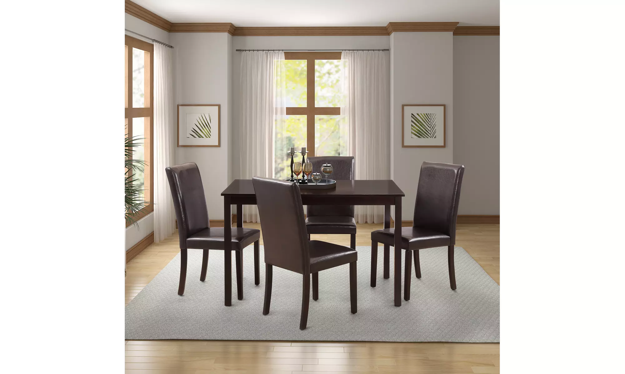  5 Pieces Dining Table Set for 4 Person Home Kitchen Table and 4 Leather Chairs - Primary Image