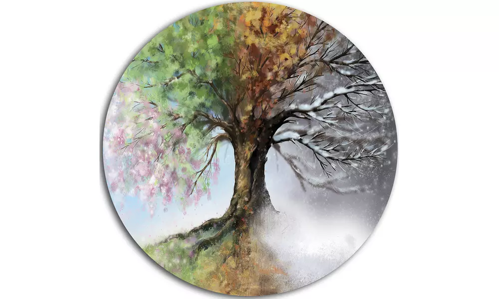 Tree with Four Seasons' Tree Painting Circle Metal Wall Art - Second Medium
