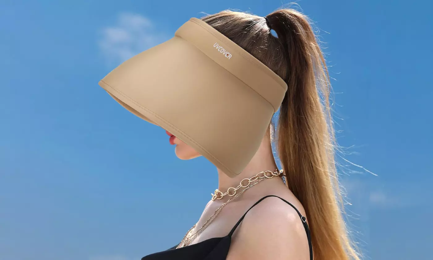 Women Wide Brim Roll-Up Ponytail Summer Sun Visor Hat UV Protection