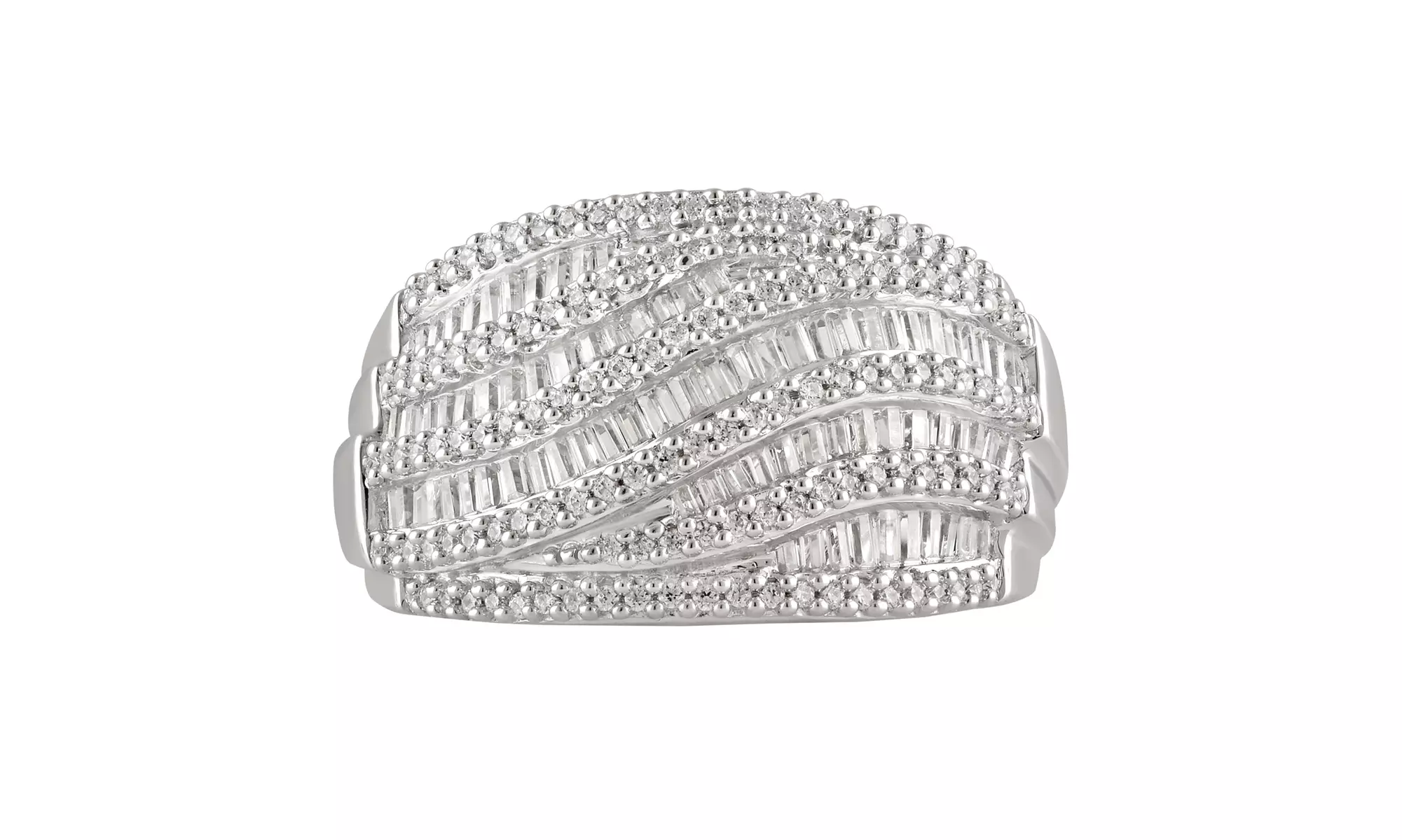 Sterling Silver 1.00 CT Diamond Wave Multi Row Anniversary Ring Womens Jewelry - Primary Image