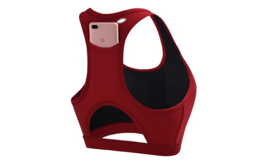 Image 8: Sports Bras Back Pocket Portable Cell Phone Support for Yoga Gym Workout Fitness