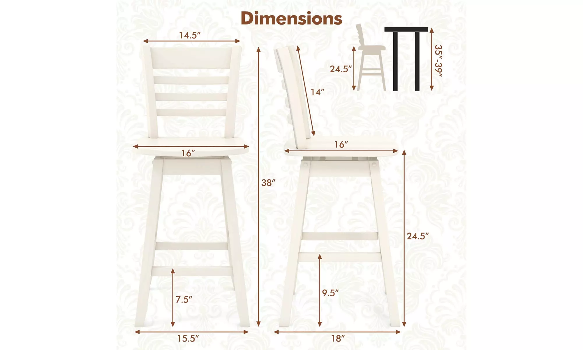 Costway 24.5" Counter Height Bar Chairs Swivel Bar Stools with Hollow Backrest
