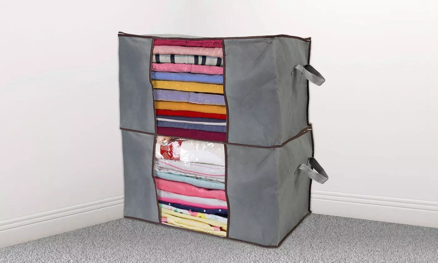 NewHome 90L Foldable Clothes Storage Bags with Window Closet Organizer (2-Pack)