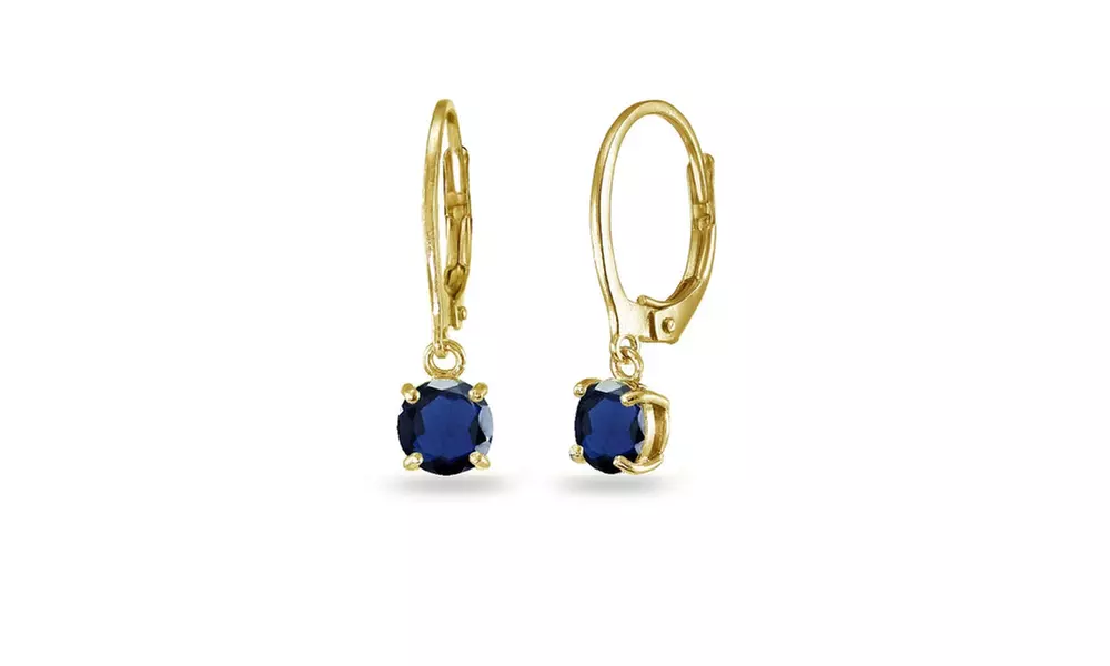 Blue Sapphire 6mm Solitaire Round Dangle Earrings in Gold Flash Silver - Primary Image
