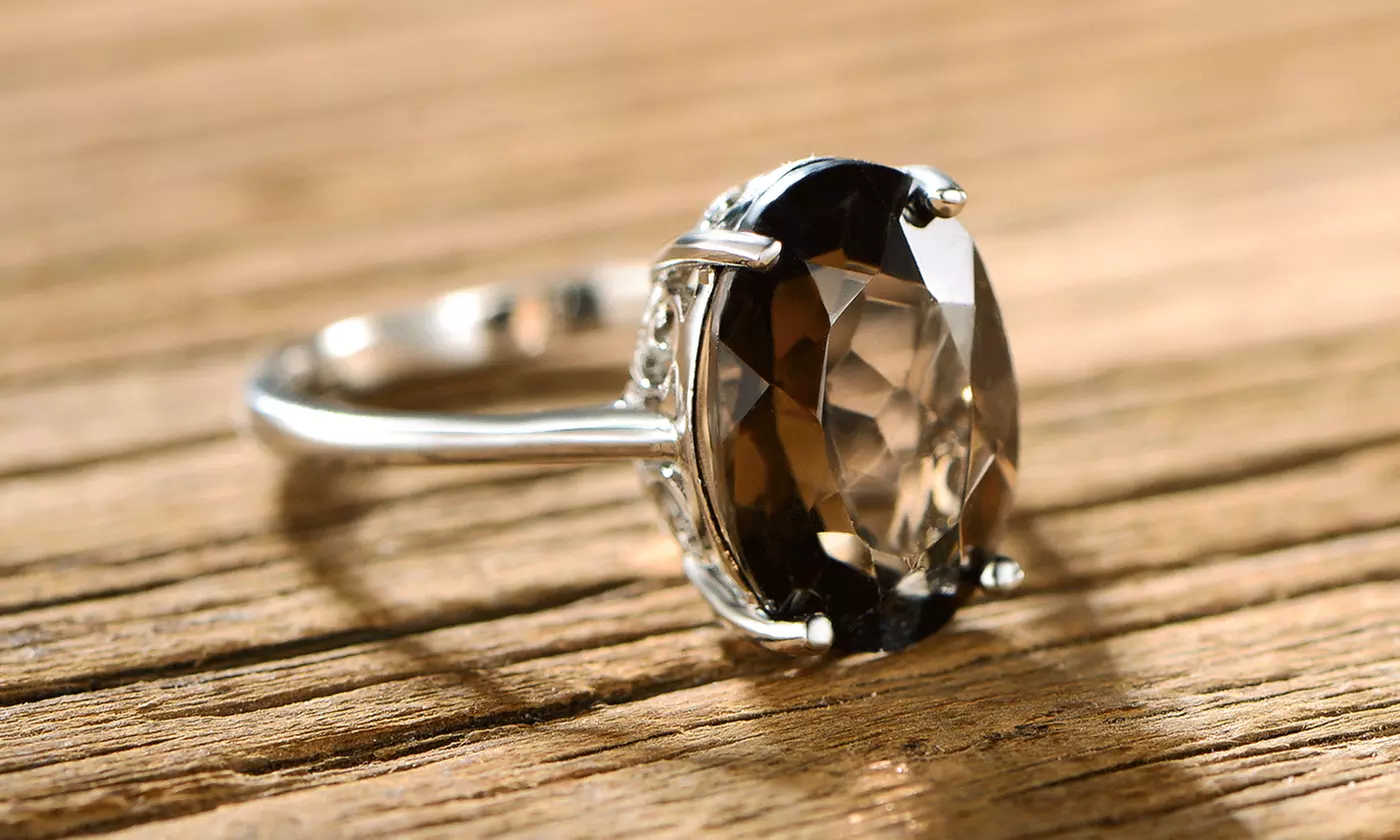 Genuine Smokey Topaz Ring In Rhodium Ring - Primary Image