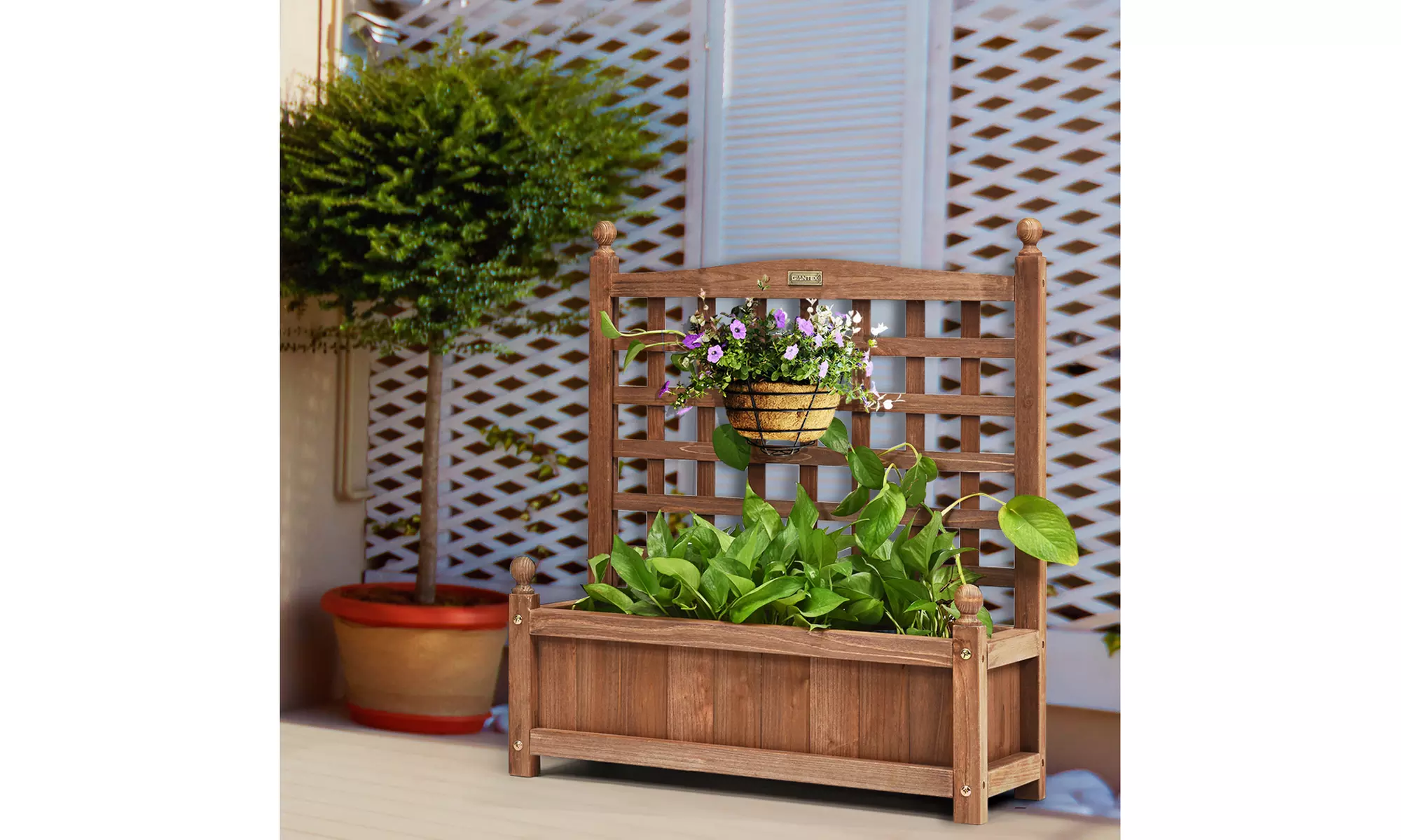 Solid Wood Planter Box with Trellis Weather-Resistant Outdoor 25x11x30 - Second Medium