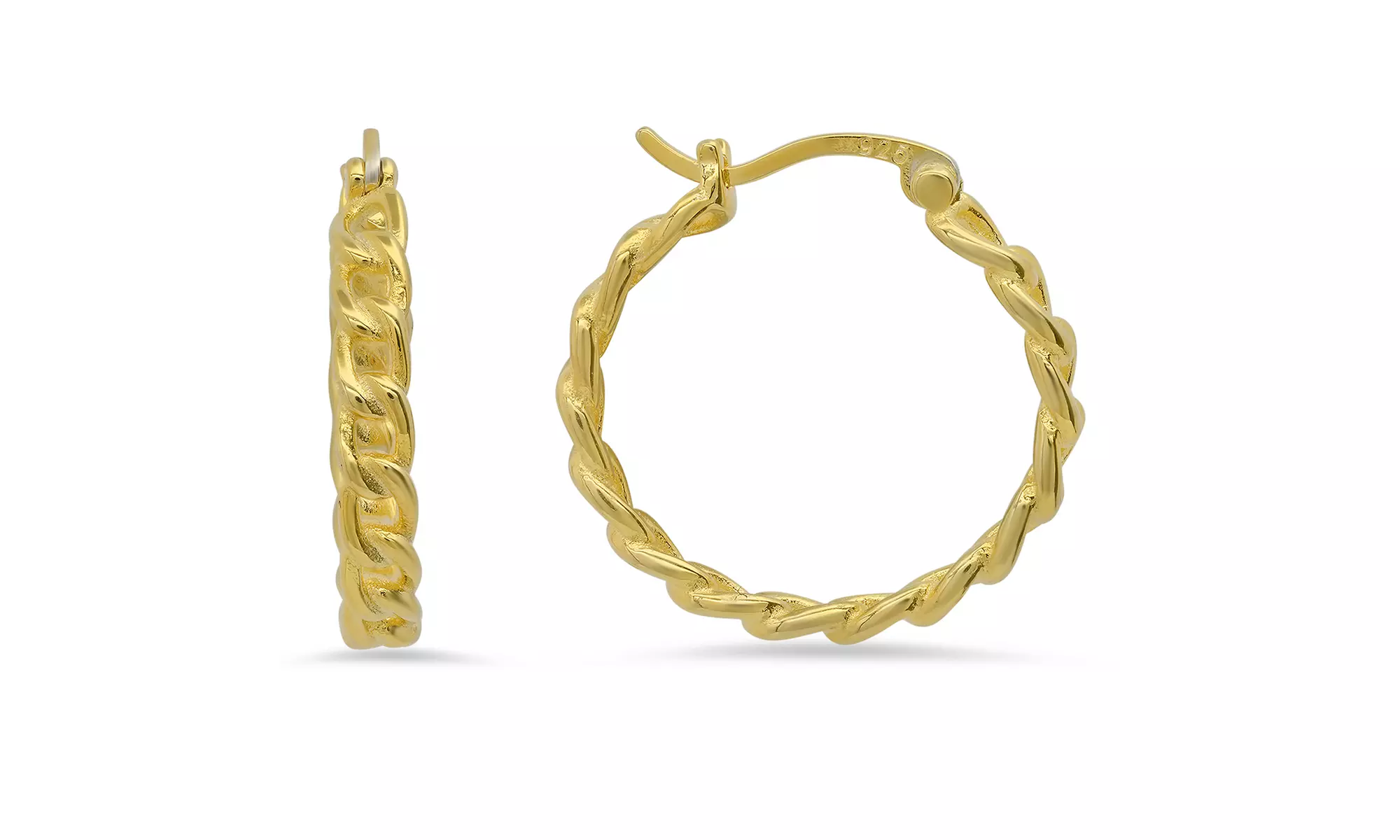 925 Sterling Silver Curb Chain Hoop Earrings - White/Yellow/Rose
