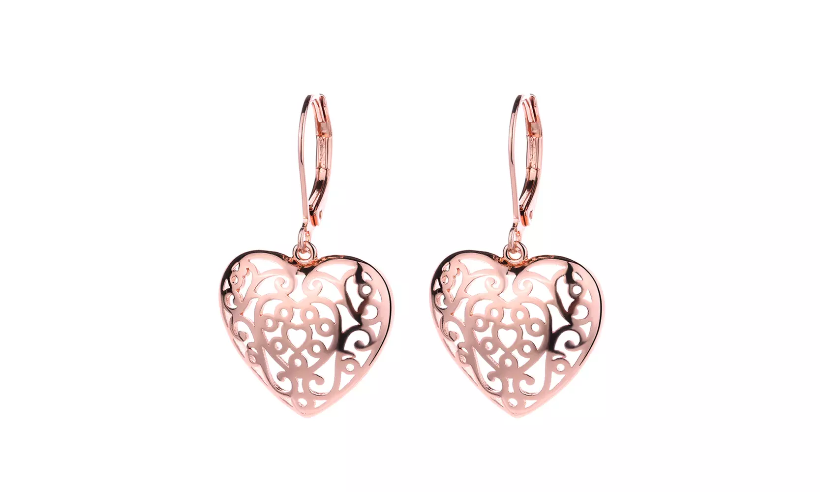 14K Rose Gold Filigree Heart Earring