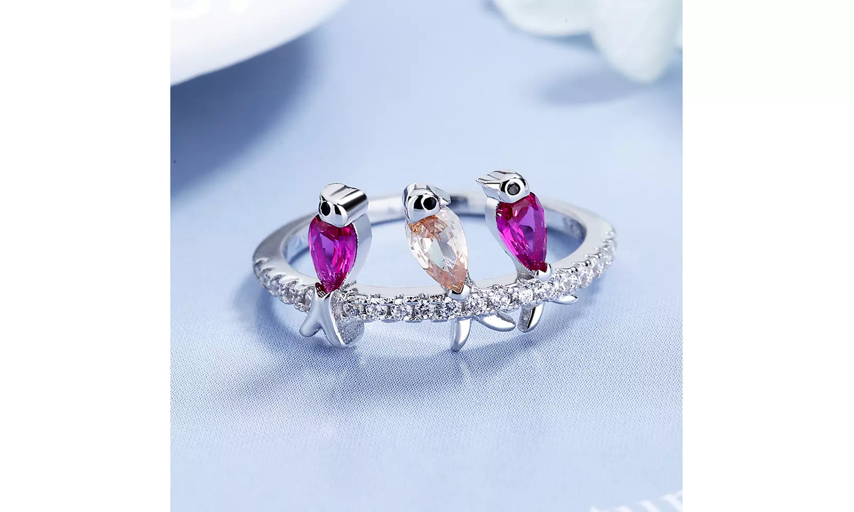 Sterling Silver Birds Perched  with crystals from Swarovski