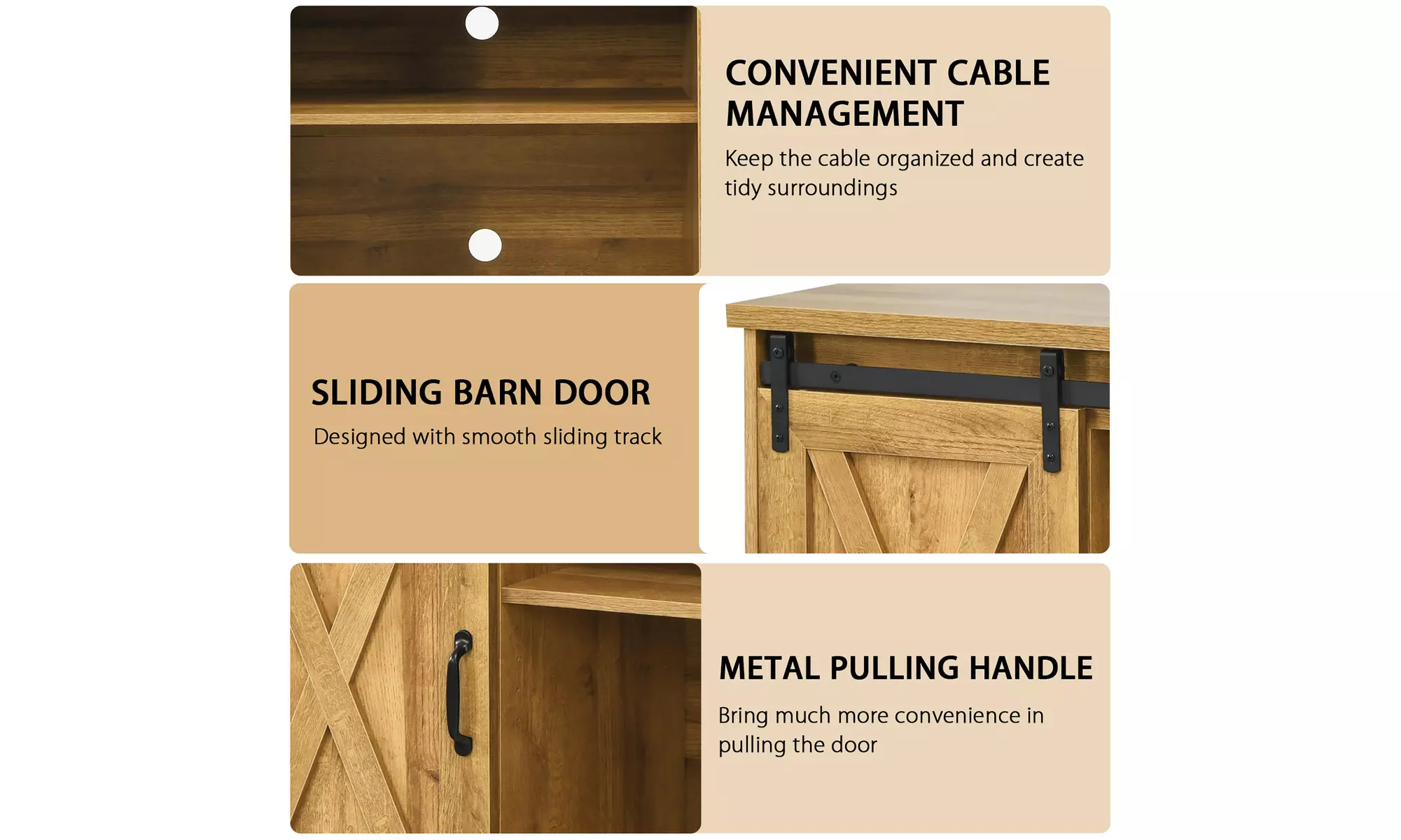 Costway 59'' Farmhouse TV Stand Sliding Barn Door Cabinet w/ Adjustable Shelf