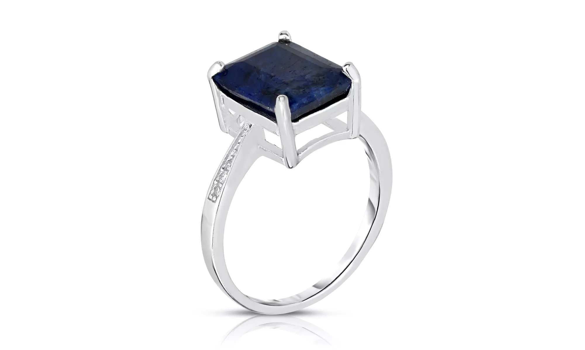 Sterling Silver 4.00CT Genuine Earth Mined Sapphire Emerald Cut Ring 