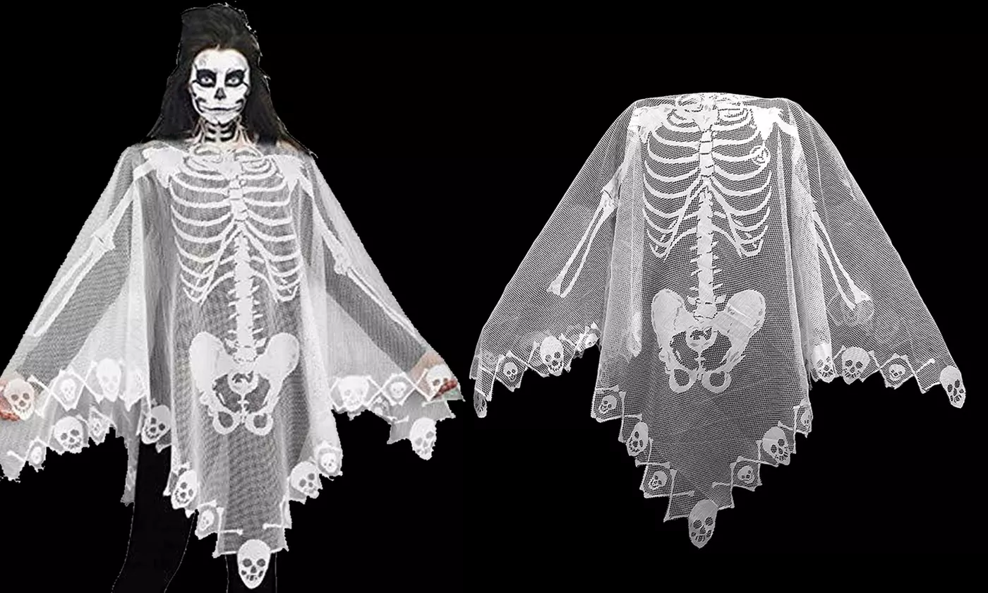 Lace Skull Skeleton Poncho for Halloween Party Costume Accessories Unisex - Primary Image