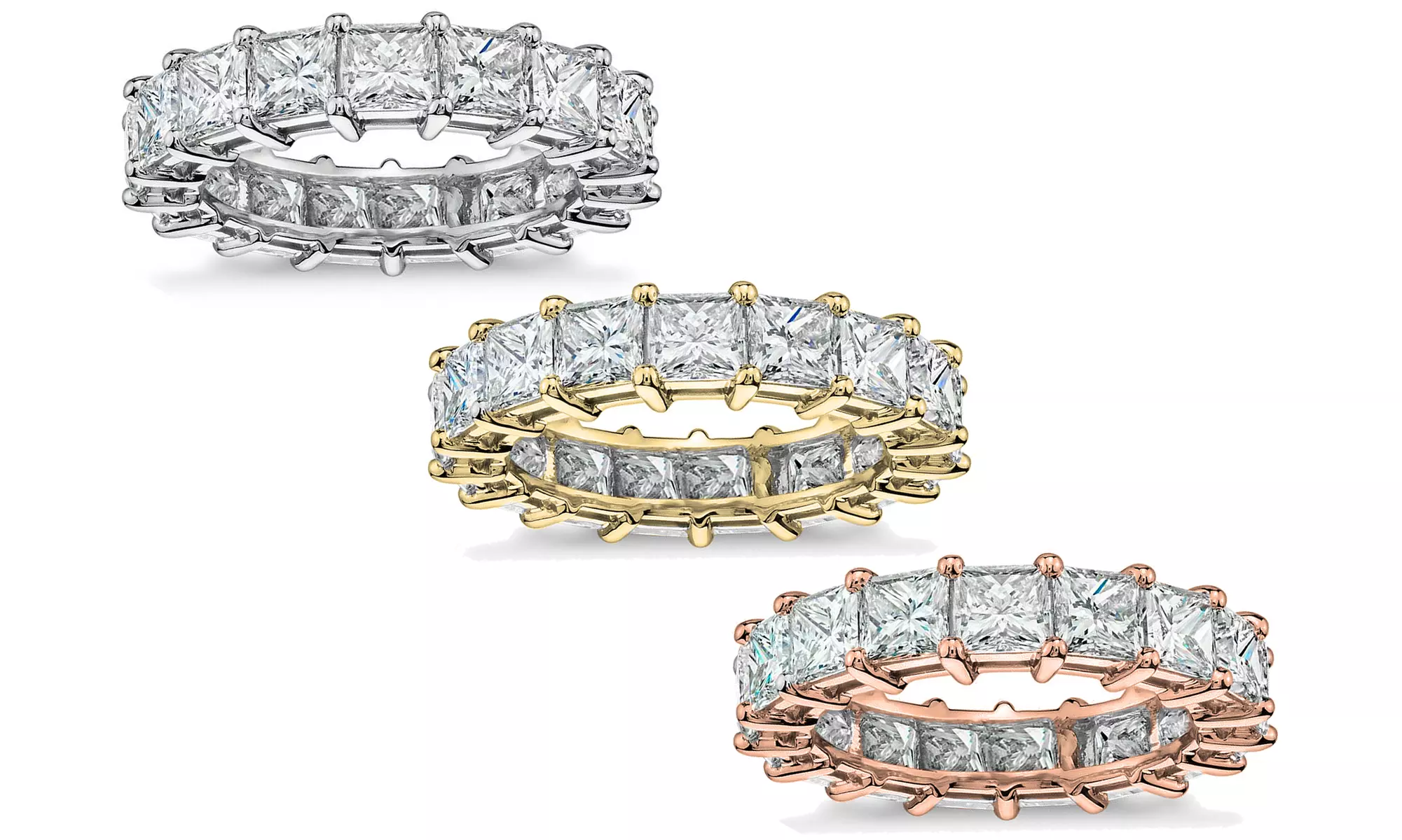 6 CTTW Princess Cut Cubic Zirconia Eternity Bands 