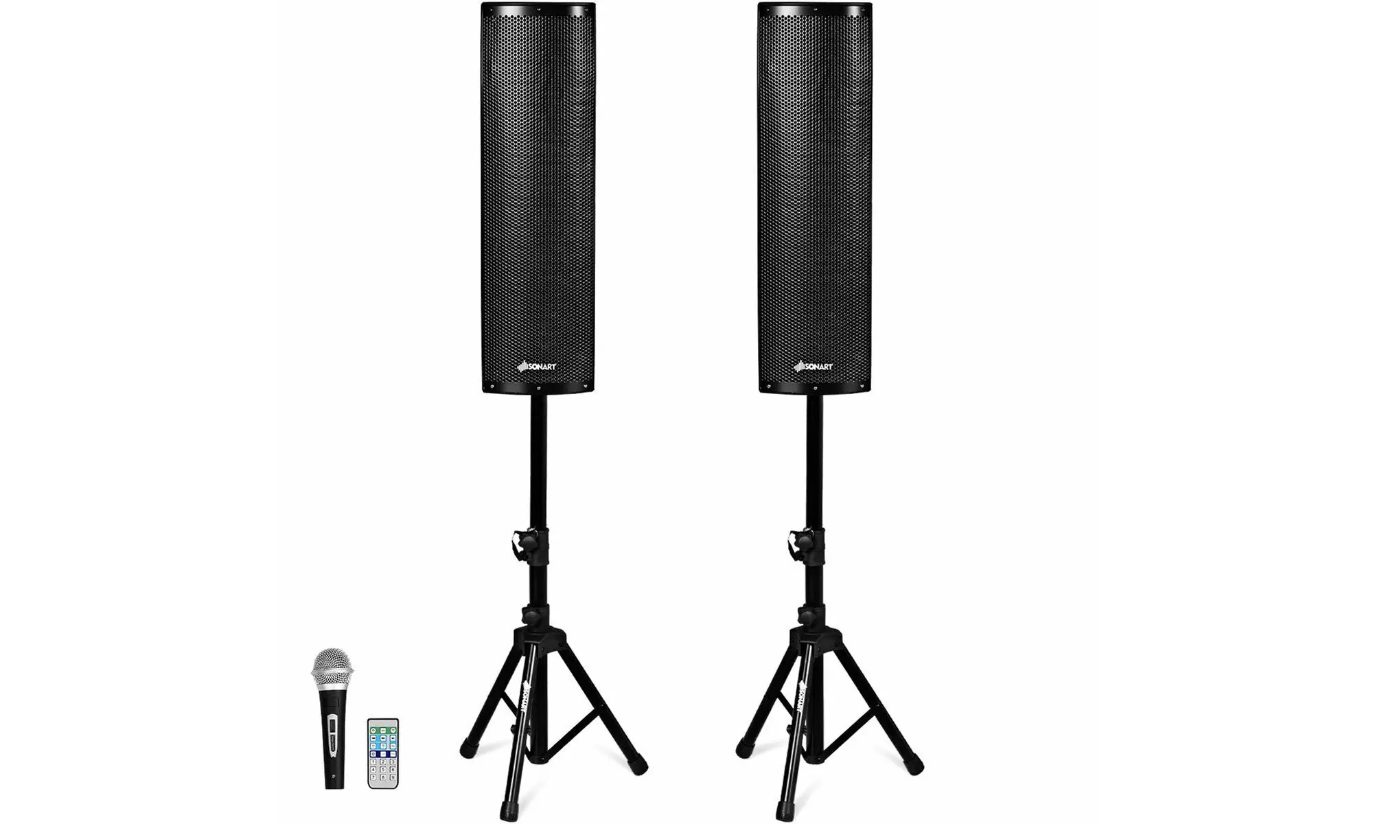 2000W Set of 2 Bi-Amplified Speakers PA System with 3-Channel & Stands - Primary Image