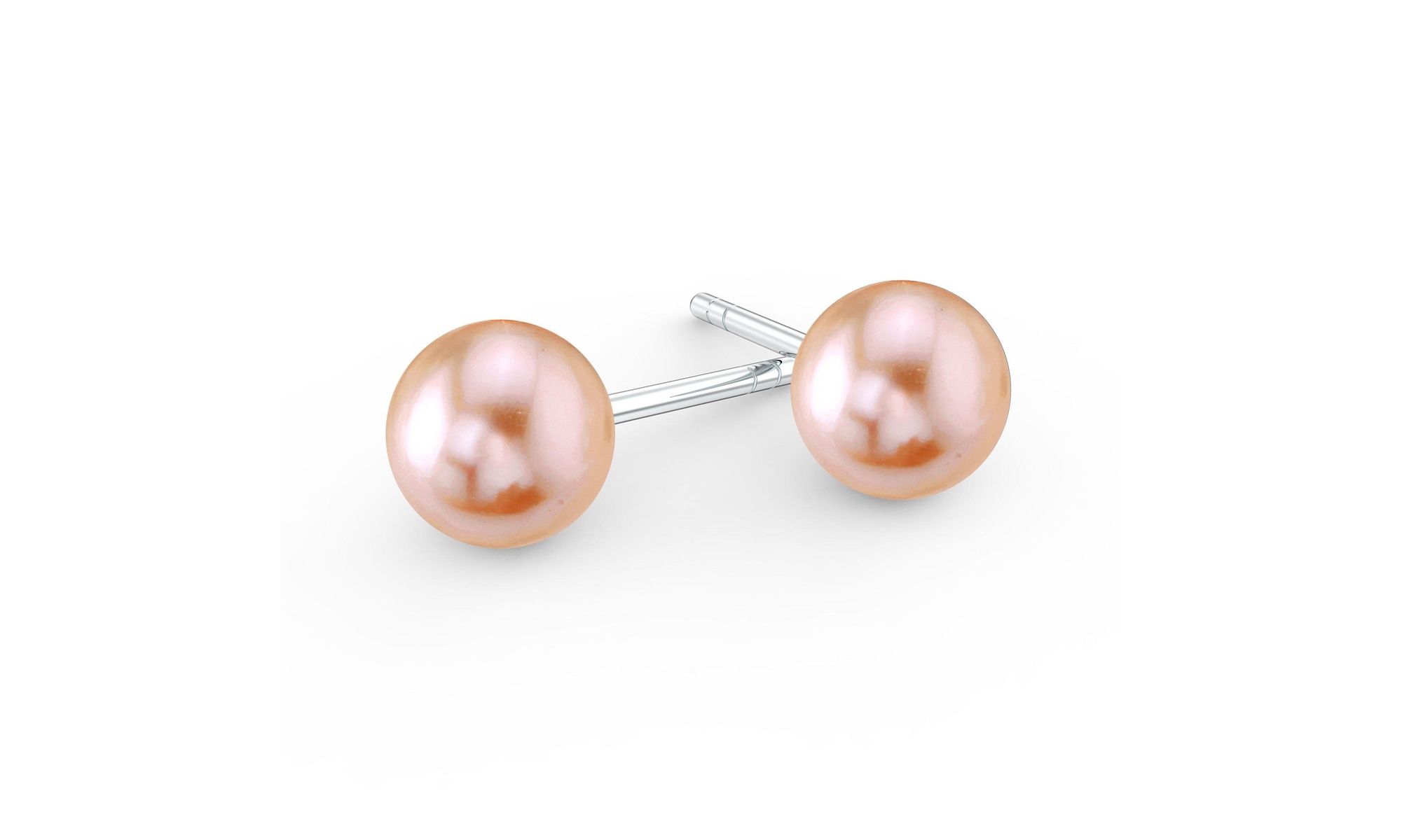White Gold Plated Round 10 MM Pink Freshwater Cultured Pearl Stud Earrings