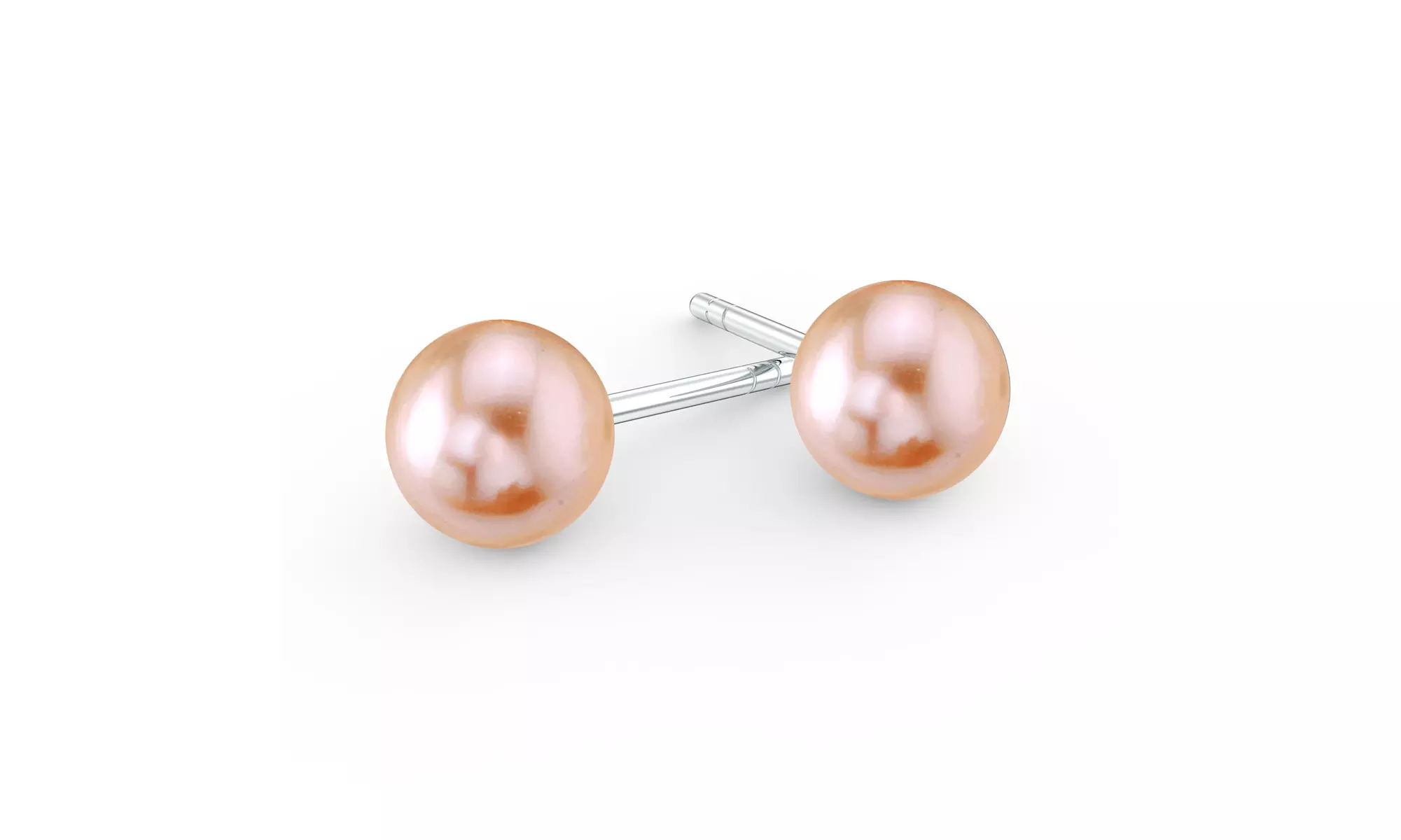 White Gold Plated Round 10 MM Pink Freshwater Cultured Pearl Stud Earrings - Primary Image