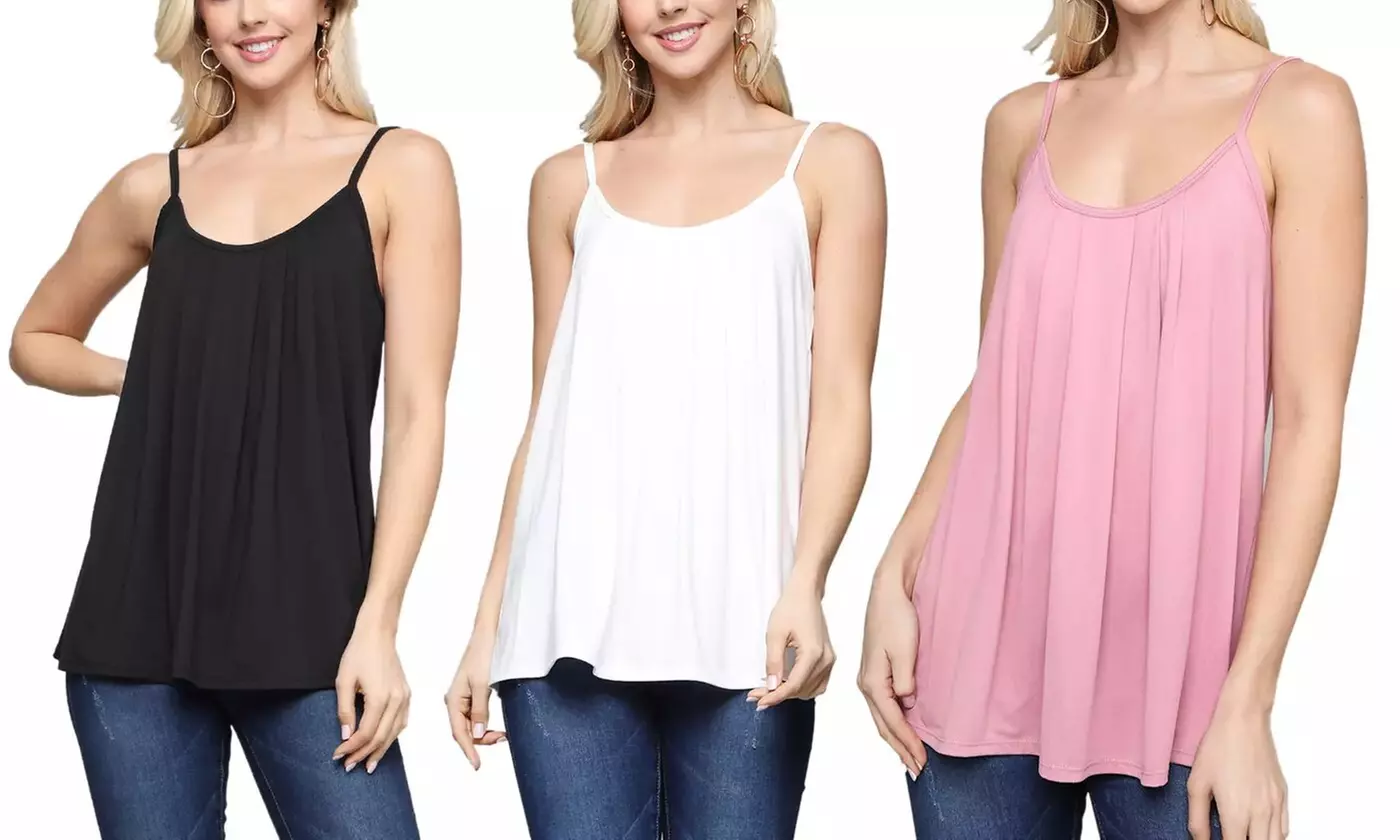 Doublju Women's Front Pleated Cami Tank Top with Plus Size - Primary Image