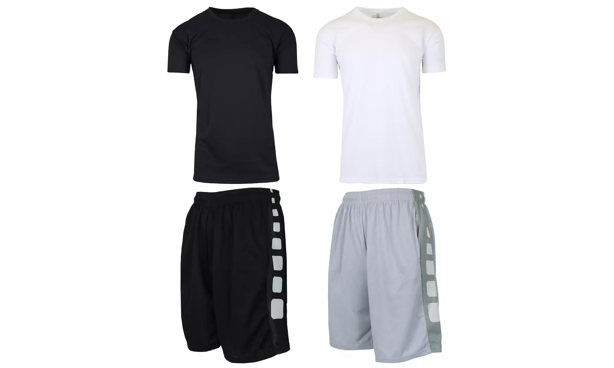 Men's 4-Piece Moisture Wicking Top & Bottom Short Sleeve Tee & Mesh Shorts