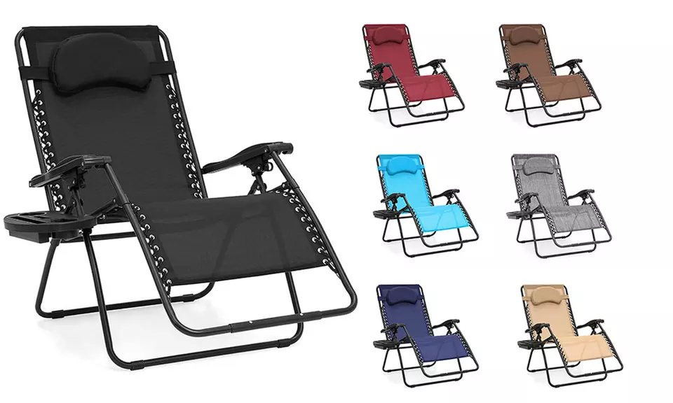 Oversized Folding Mesh Zero Gravity Recliner Chair w/ Accessory Tray & Pillow - Primary Image