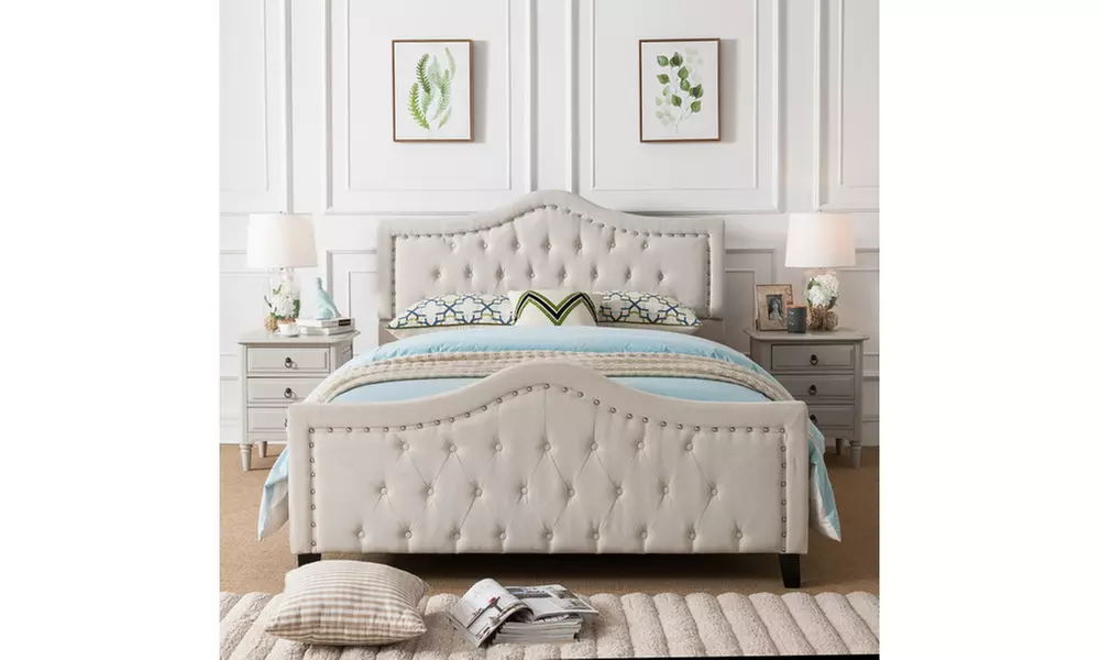 Livi Upholstered Queen-Size Bed Frame and Headboard Set - Primary Image