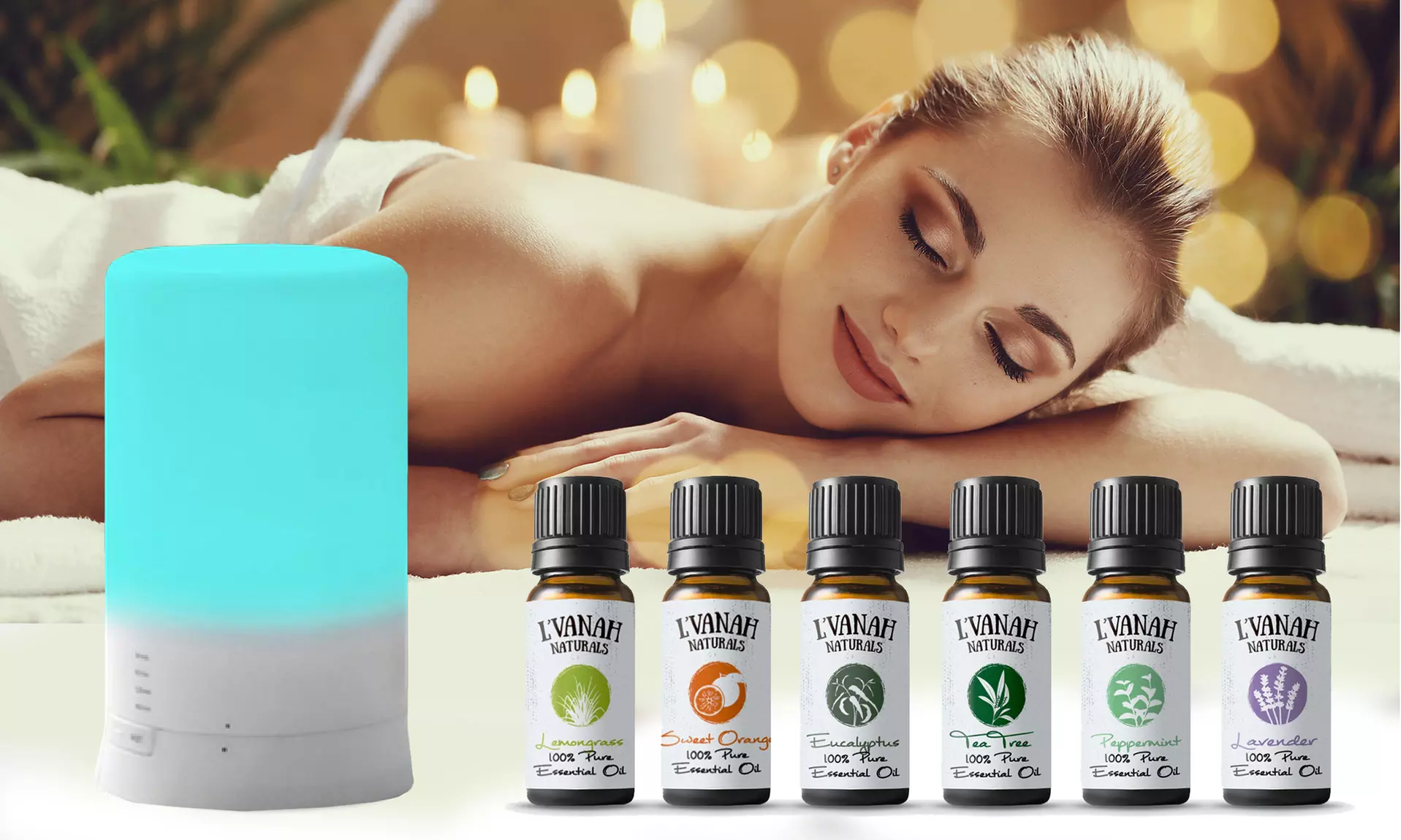 Color Changing Aroma Diffuser and 6 Essential Oils Aromatherapy Set - Primary Image