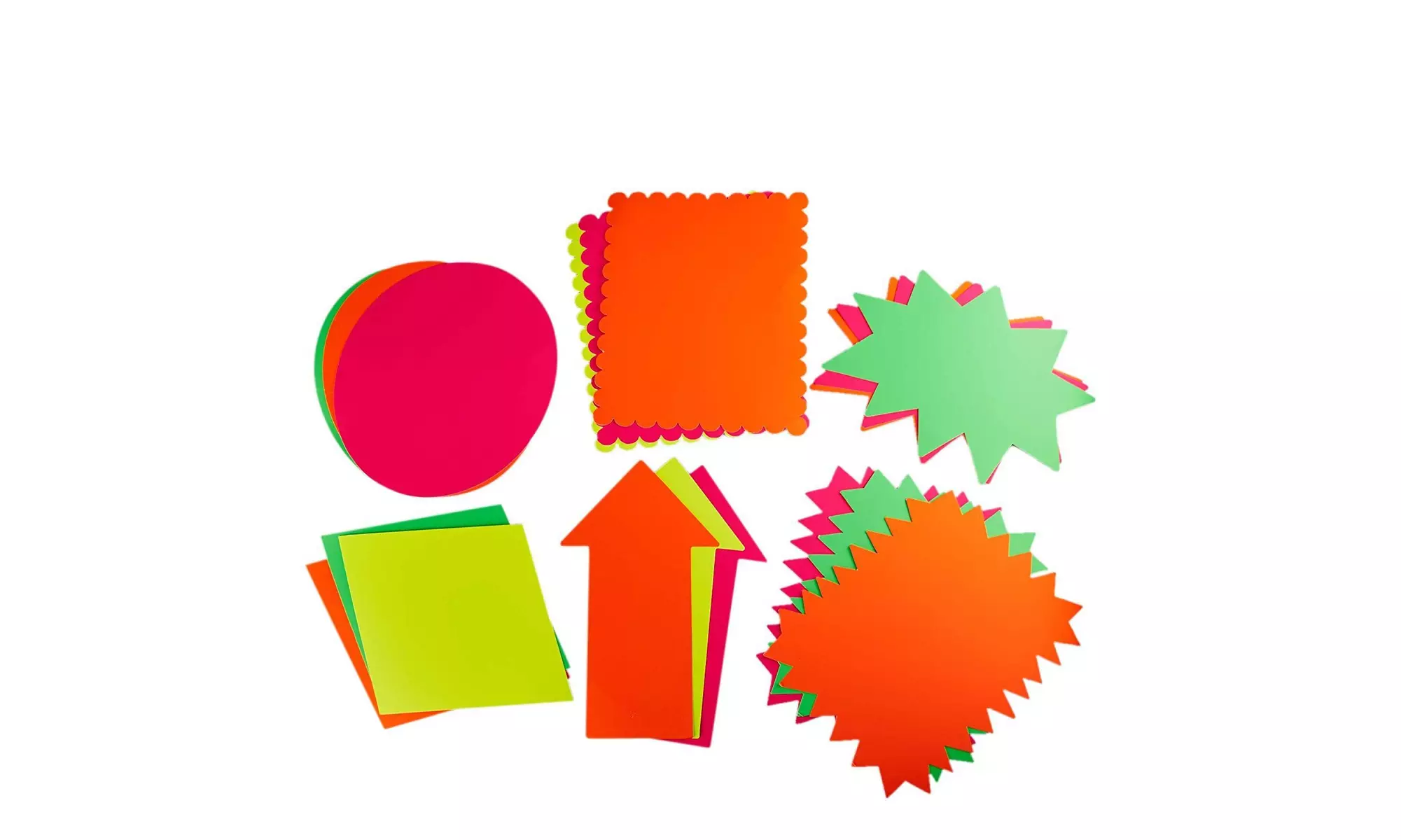 Juvale 18-Count Neon Poster Board Cutout Shapes, 6 Designs, 11 x 14 Inches - Primary Image