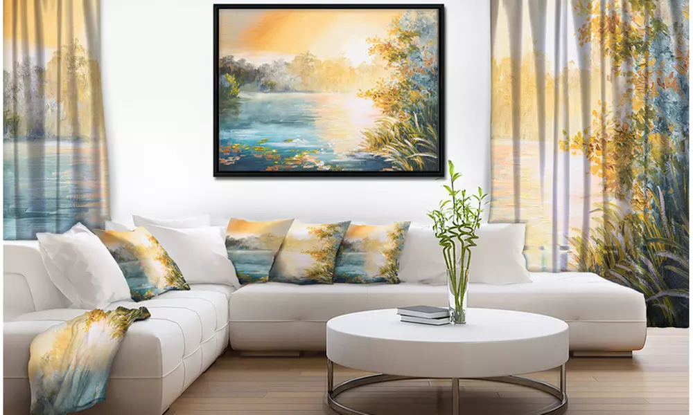 Sunset on the Lake - Landscape Art Print Framed Canvas - Primary Image