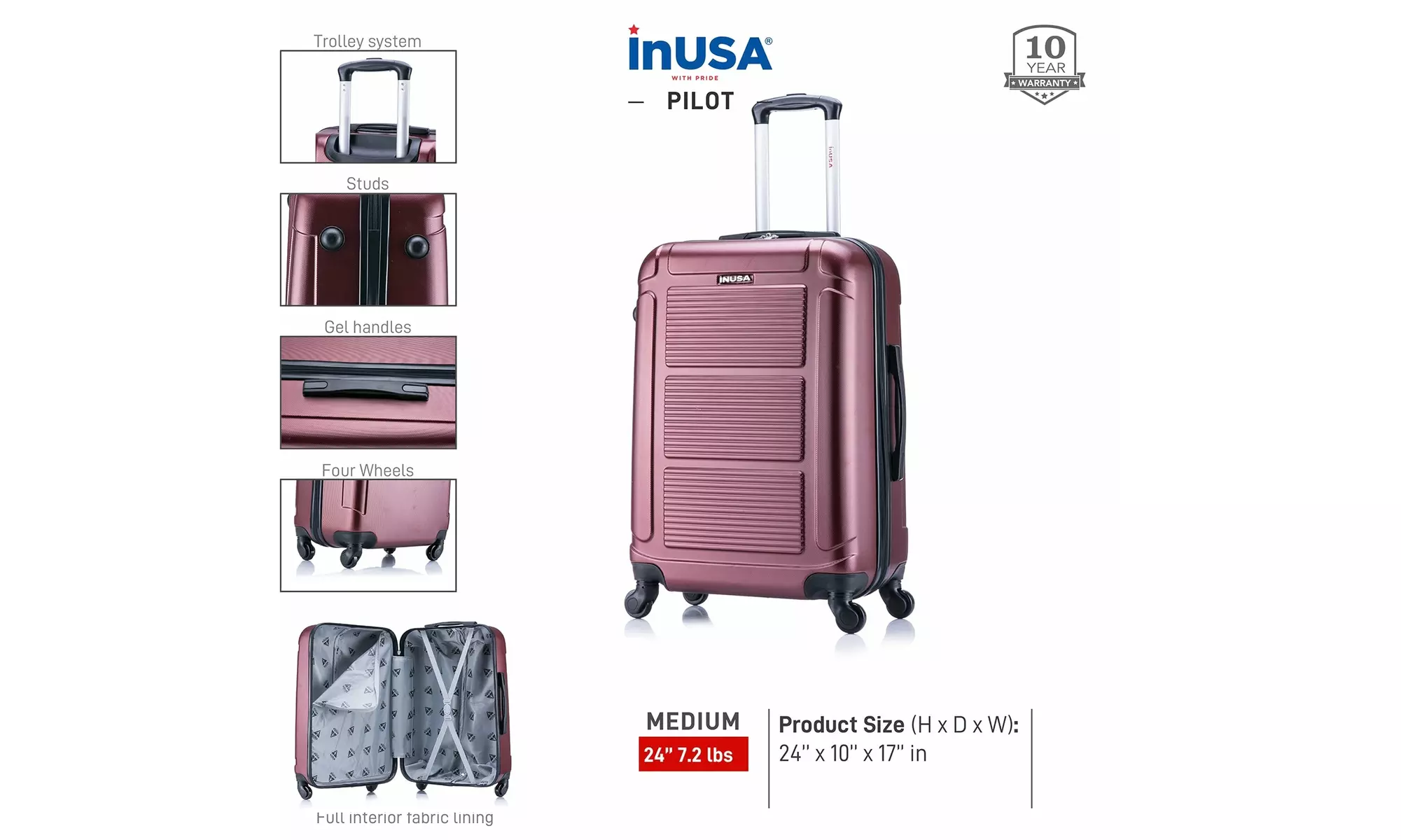 InUSA Pilot Lightweight Hardside Spinner Luggage