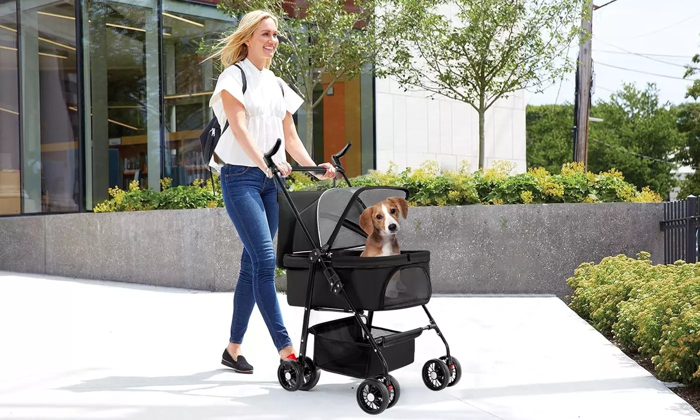 iMounTEK 4-Wheel Pet Stroller for Dogs and Cats with Removable Pet Carrier Bag