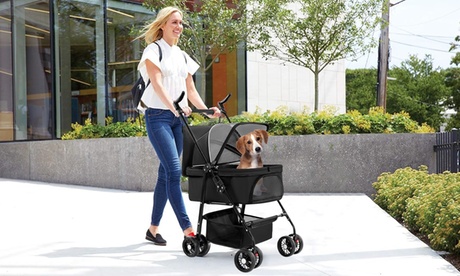 iMounTEK Four-Wheel Pet Stroller with Removable Pet Carrier Bag Black