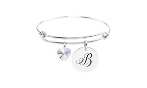 Pink Box Stainless Steel Initial Bracelet made with Crystals from Swarovski