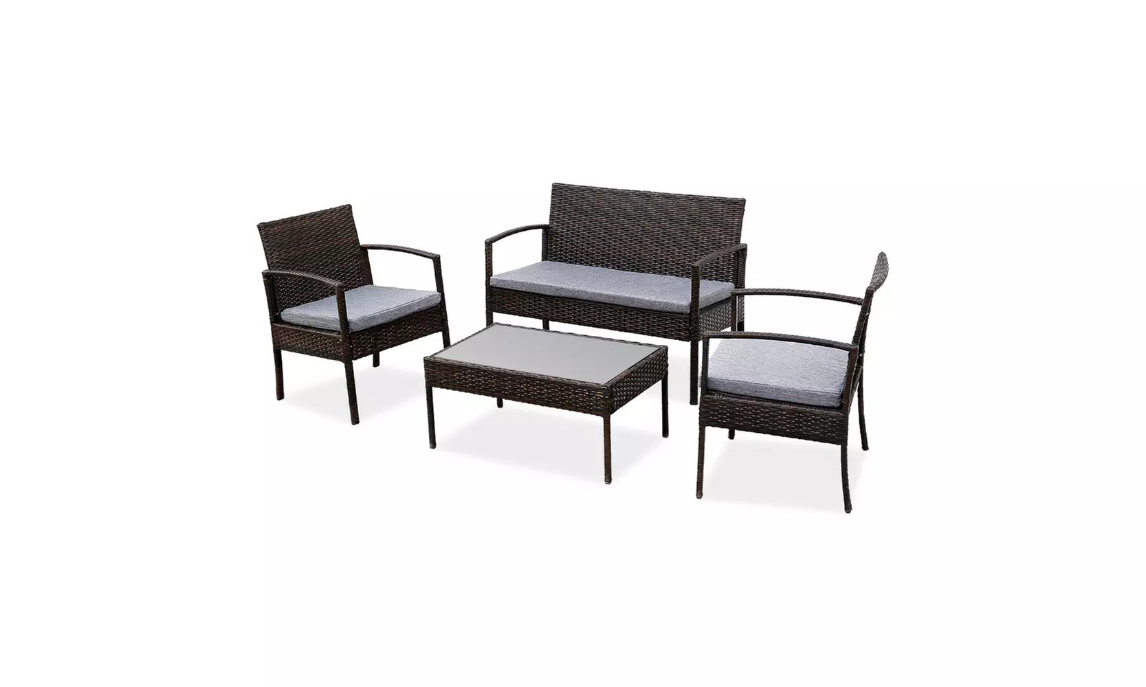 4 PCS Outdoor Patio Rattan Wicker Furniture Set with Table Sofa Cushioned Black - Primary Image