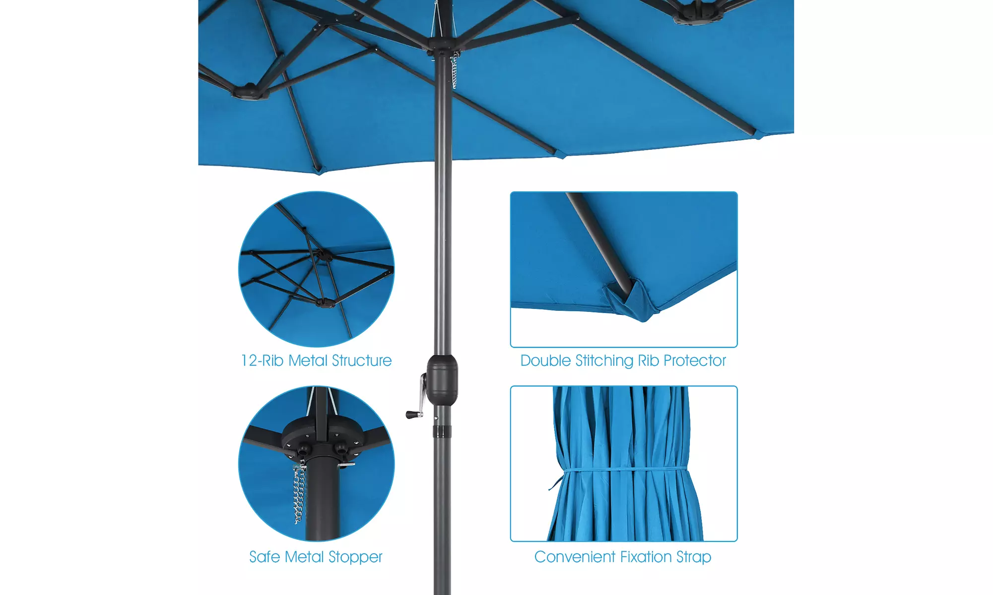 Costway 15FT Patio Double-Sided Umbrella Crank Outdoor Garden Market Sun Shade
