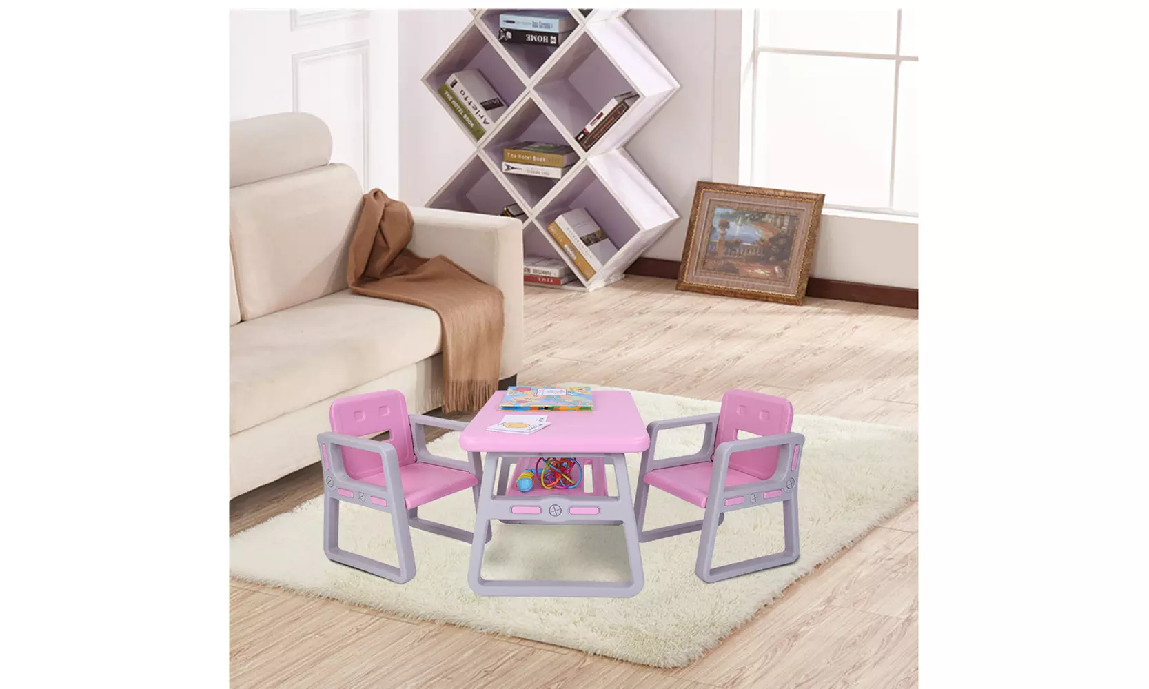 Toddler Activity Kids Table and Chairs Set Pink and Blue - Primary Image