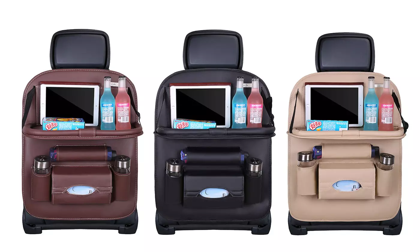 Car Backseat Organizer with Foldable Table Tray Seat Back Protectors Kick Mats - Primary Image