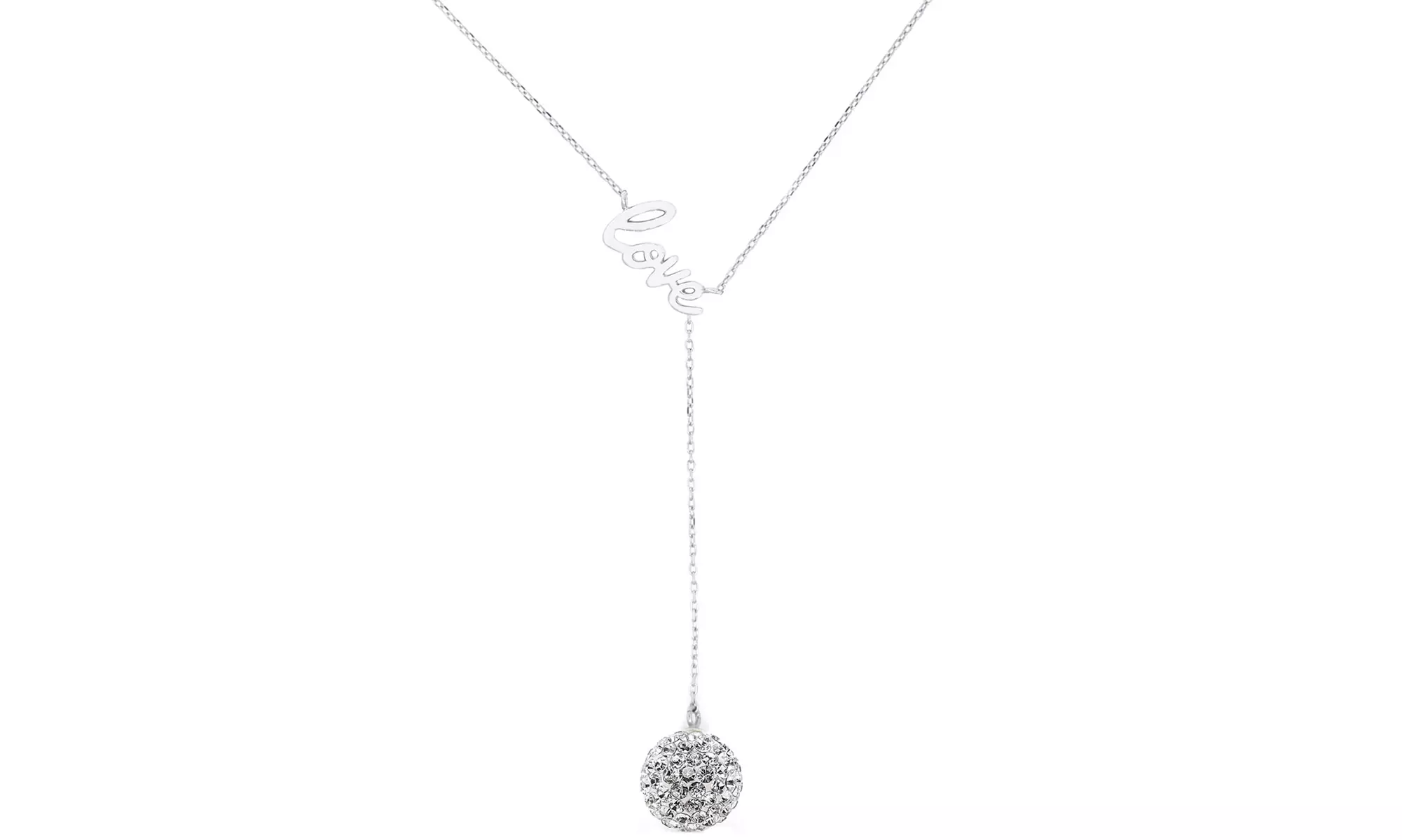 Sterling Silver Crystal Love Y Necklace