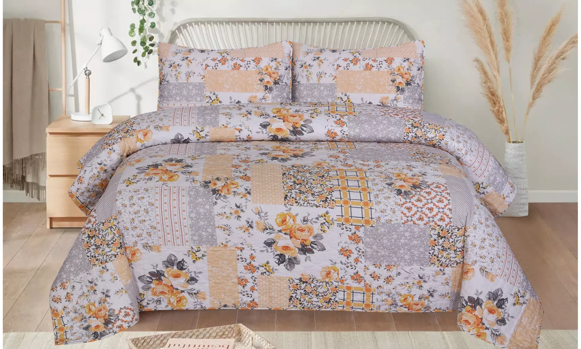 3 Piece Quilt Set Lightweight Bedspread with 2 Matching Pillow Shams Bedding Set