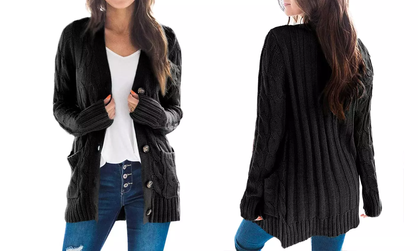 Haute Edition Women's Cable Knit Button Up Sweater Cardigan